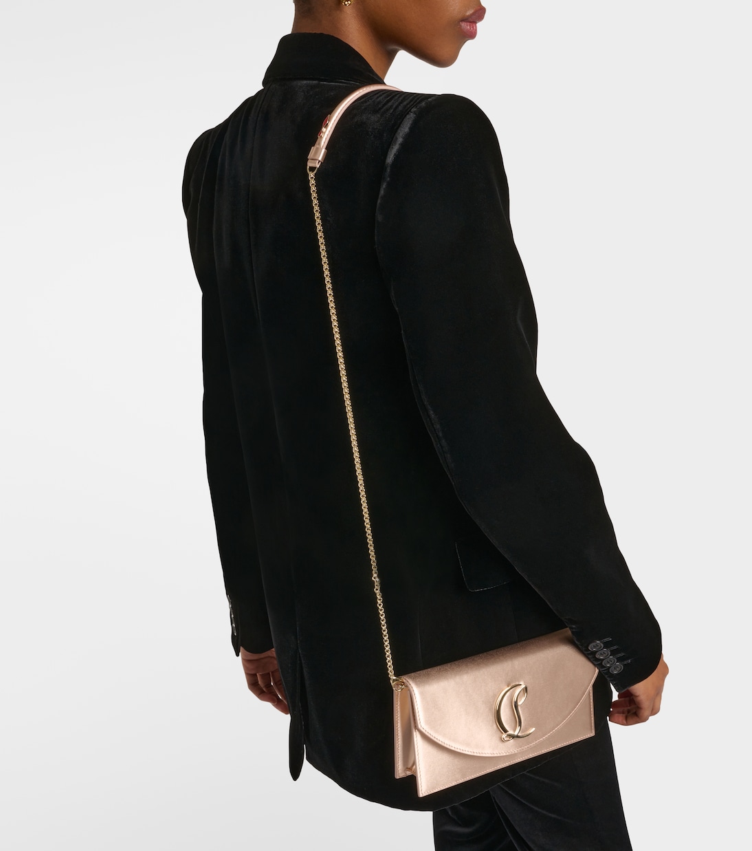 Loubi54 Small leather-trimmed silk clutch | Christian Louboutin