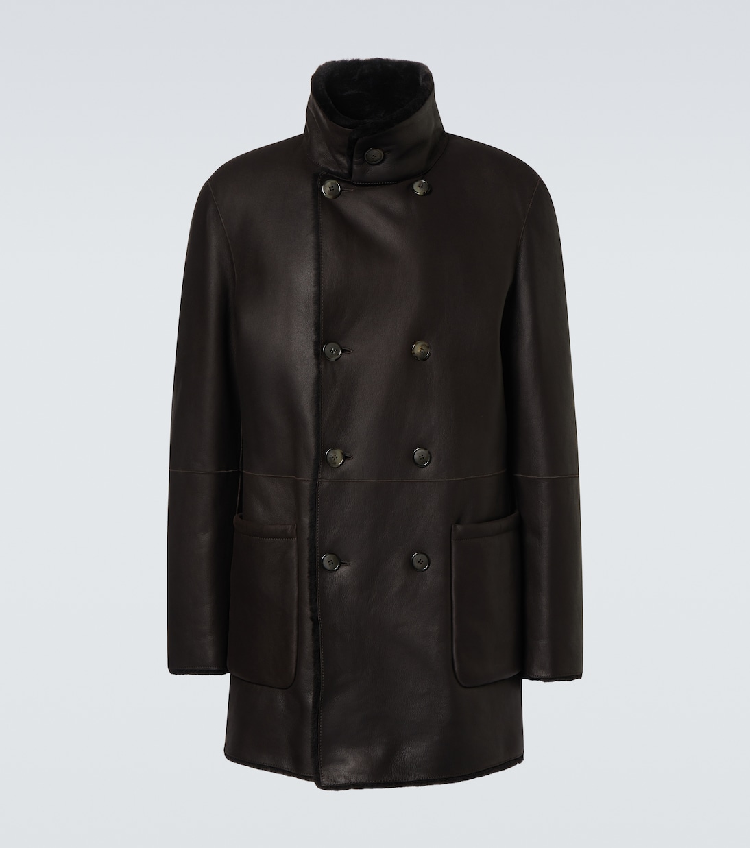 Reversible leather and shearling peacoat | Giorgio Armani