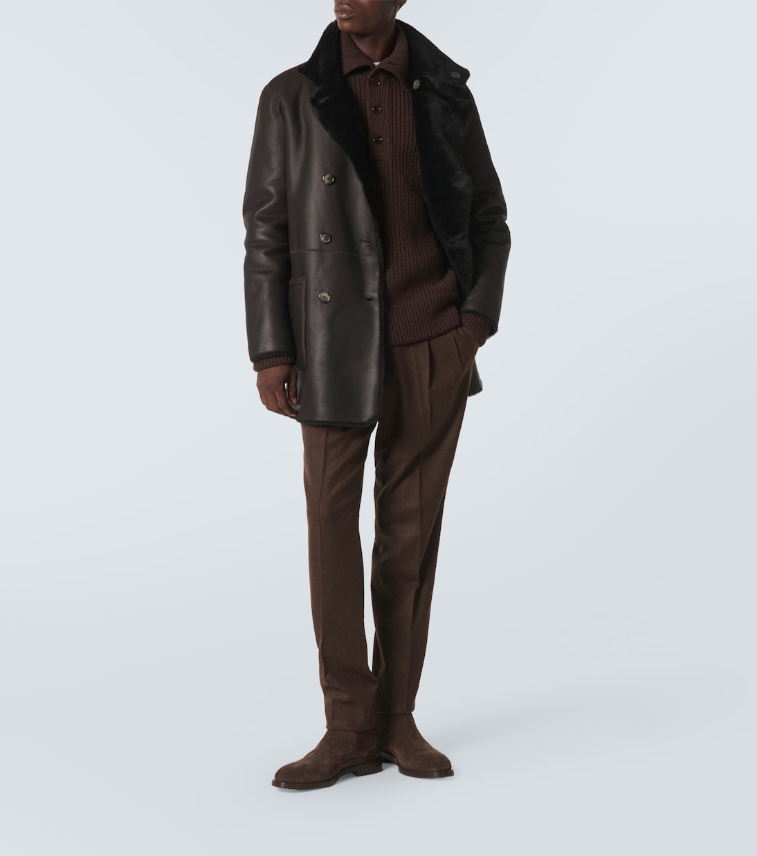 Reversible leather and shearling peacoat | Giorgio Armani