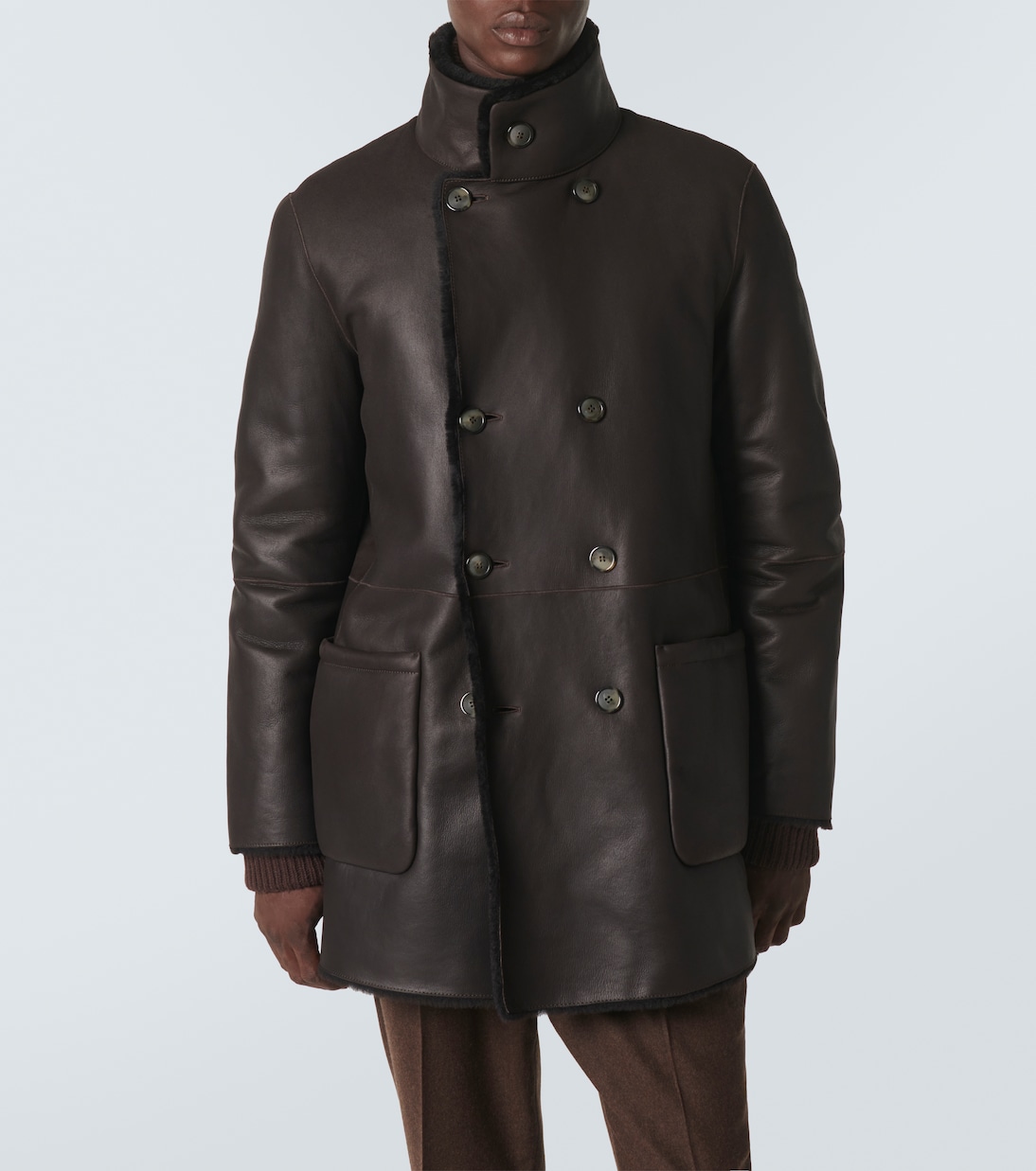 Reversible leather and shearling peacoat | Giorgio Armani