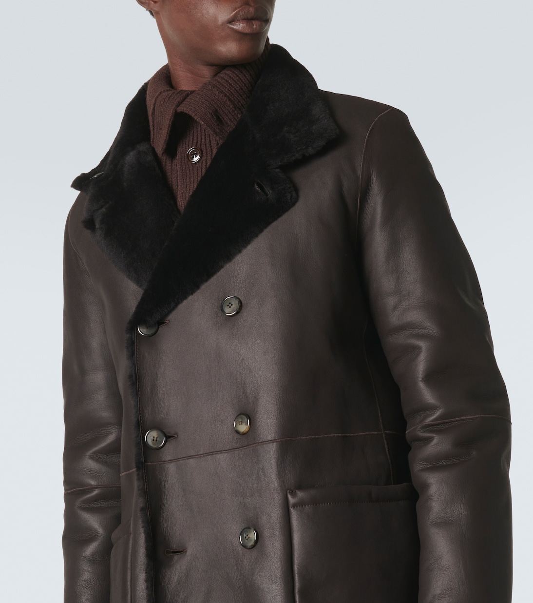 Reversible leather and shearling peacoat | Giorgio Armani