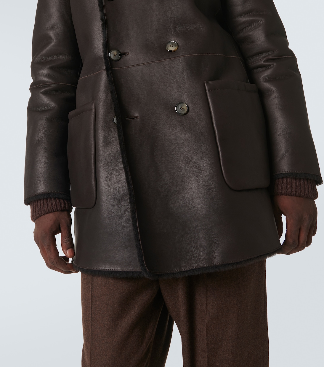 Reversible leather and shearling peacoat | Giorgio Armani