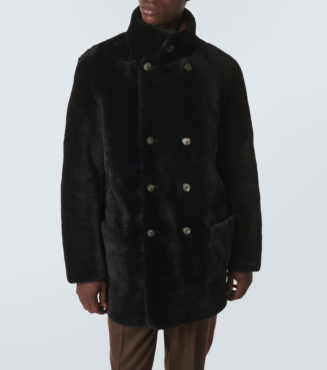 Reversible leather and shearling peacoat | Giorgio Armani