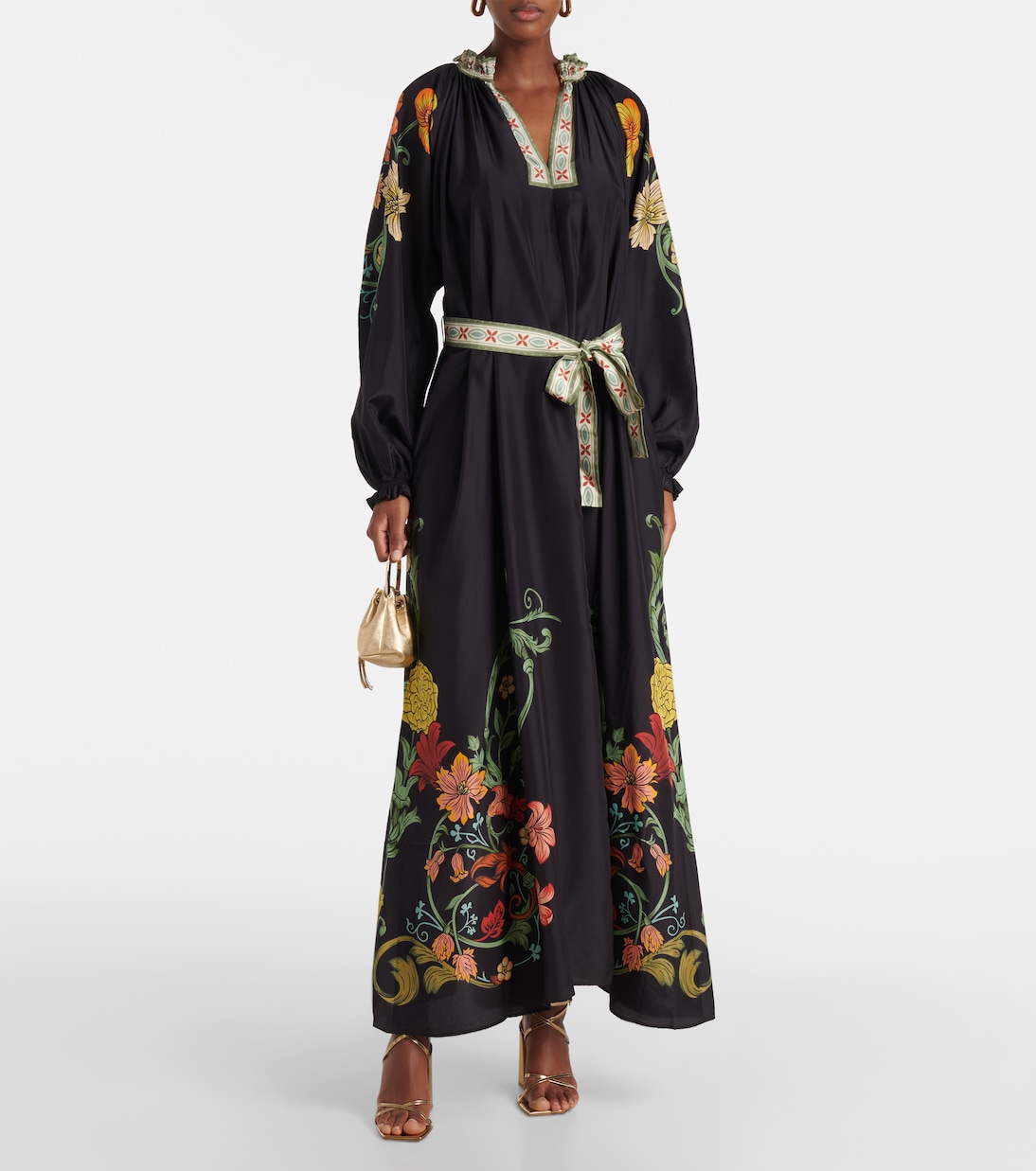 Robe longue Cerere en soie à fleurs | La DoubleJ