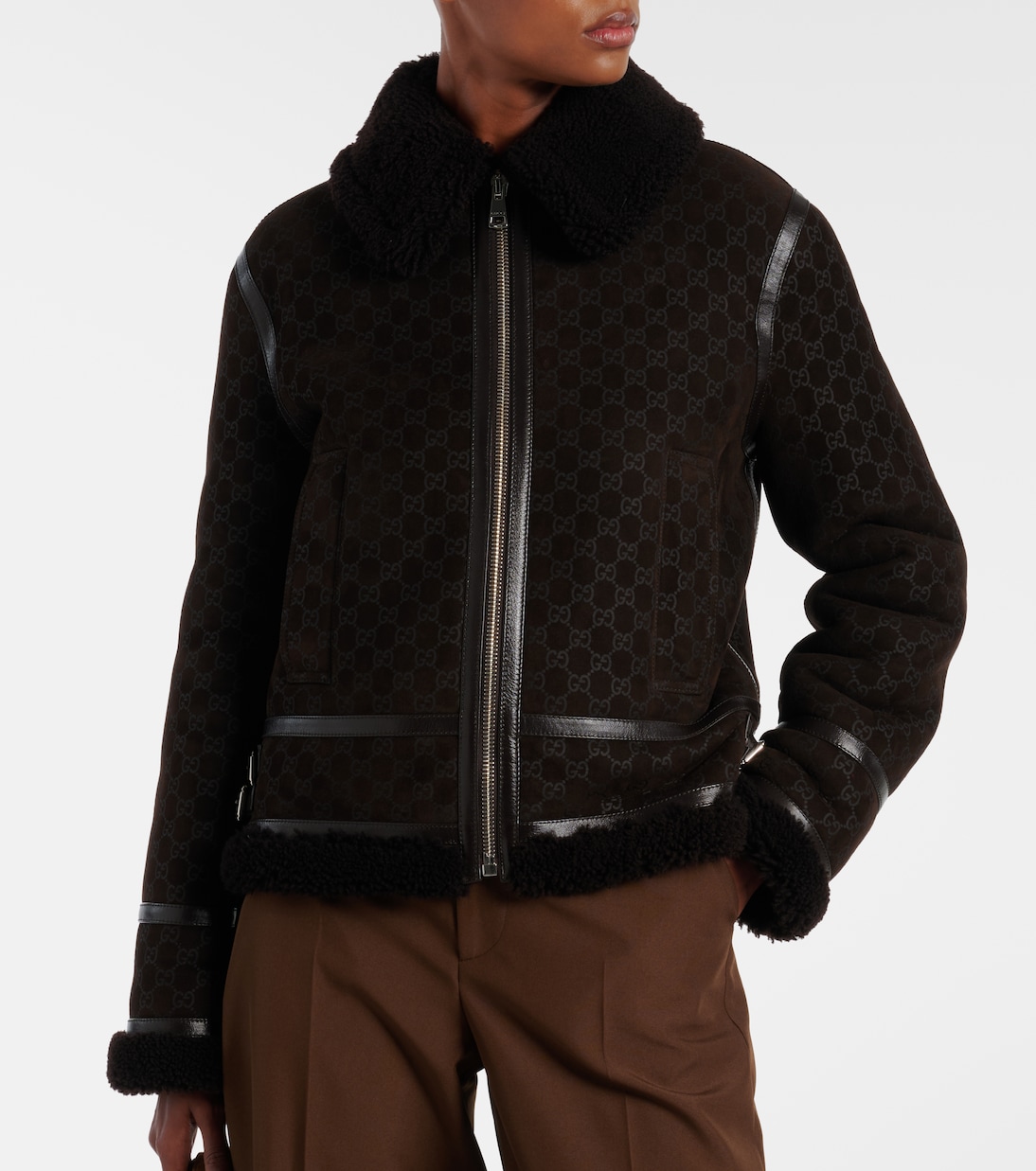 Lederjacke GG mit Shearling | Gucci
