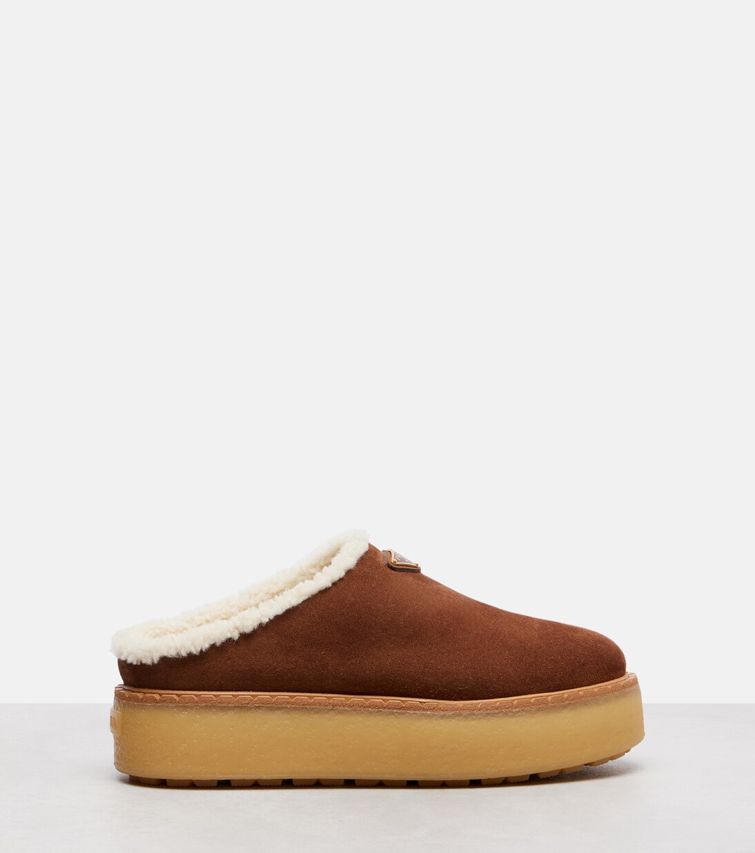 Evolve shearling-trimmed suede platform mules | Prada