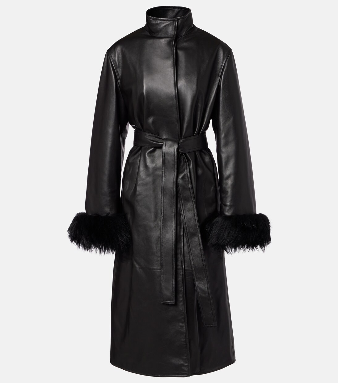 Shearling-trimmed leather coat | Alaïa