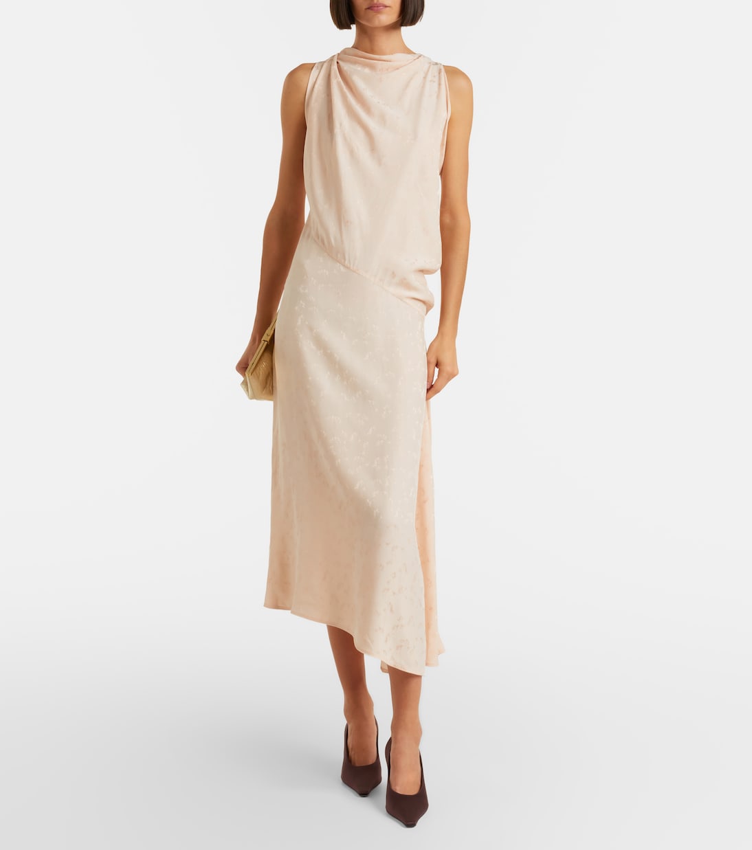 Asymmetric draped floral satin midi dress | Victoria Beckham