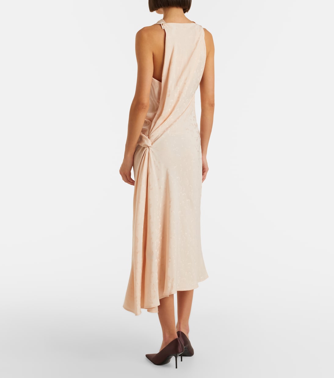 Asymmetric draped floral satin midi dress | Victoria Beckham