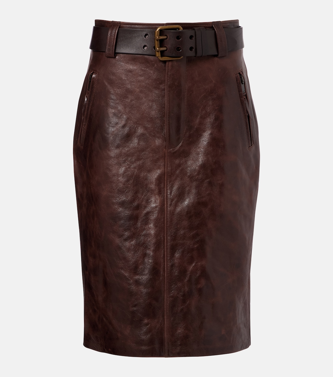 Belted leather pencil skirt | Saint Laurent
