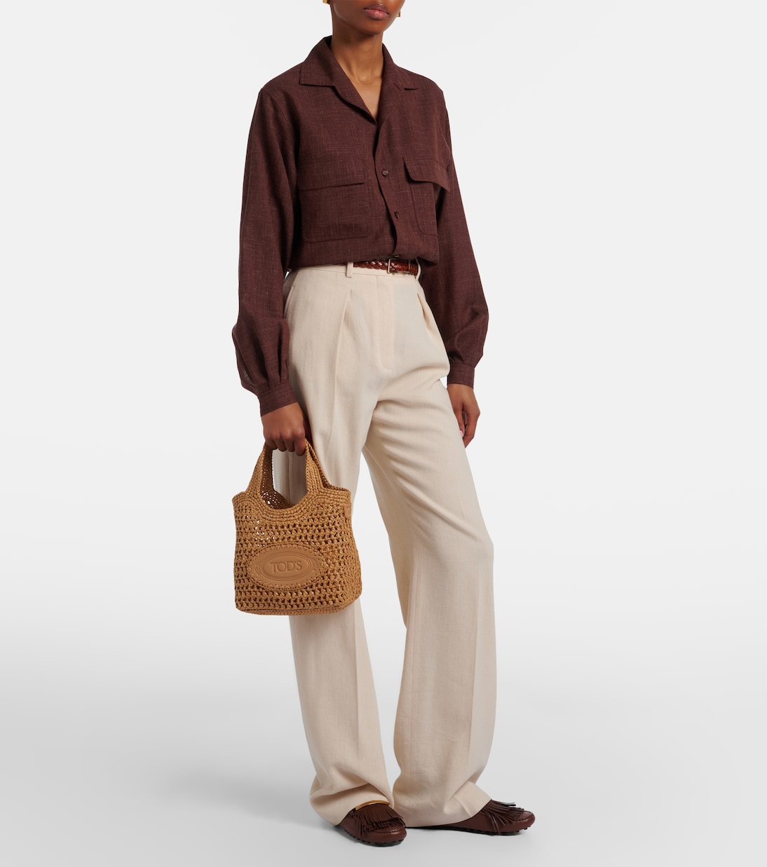 Logo酒椰叶纤维与皮革托特包 | Tod's