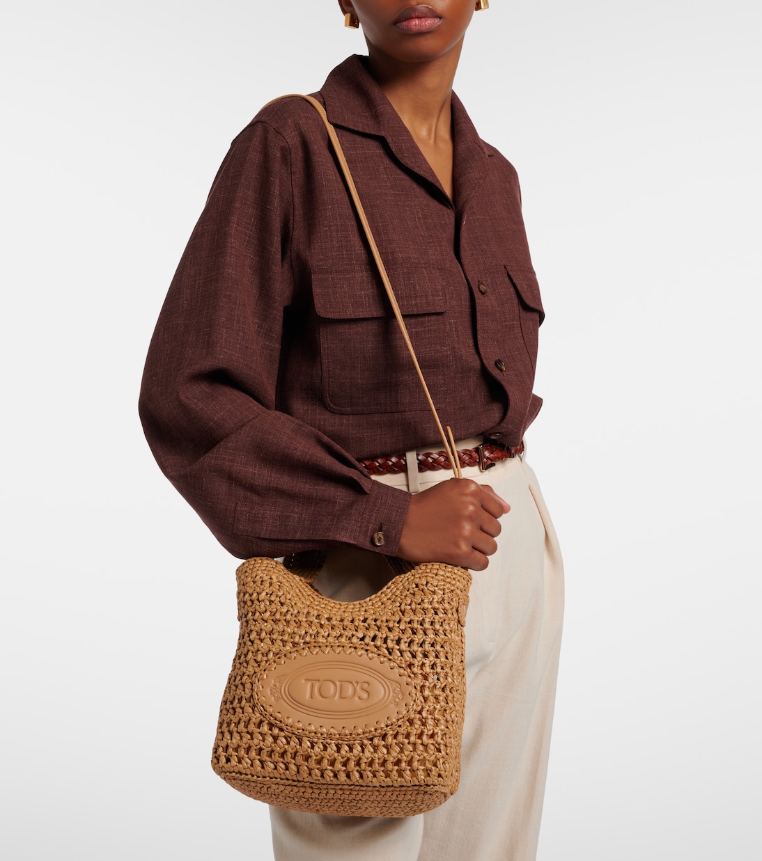 Logo酒椰叶纤维与皮革托特包 | Tod's