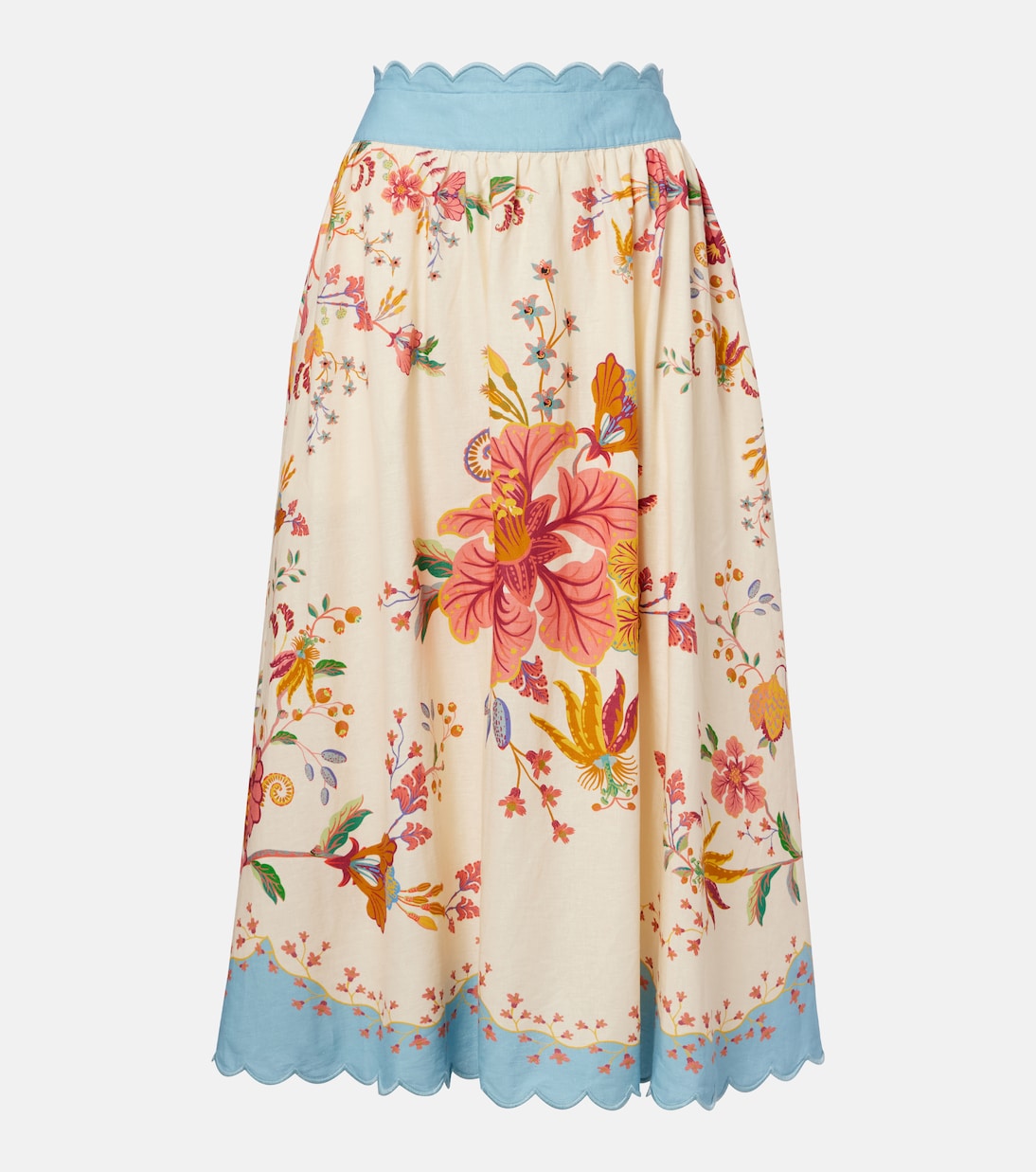 Floral Scarves linen-blend midi skirt | Farm Rio