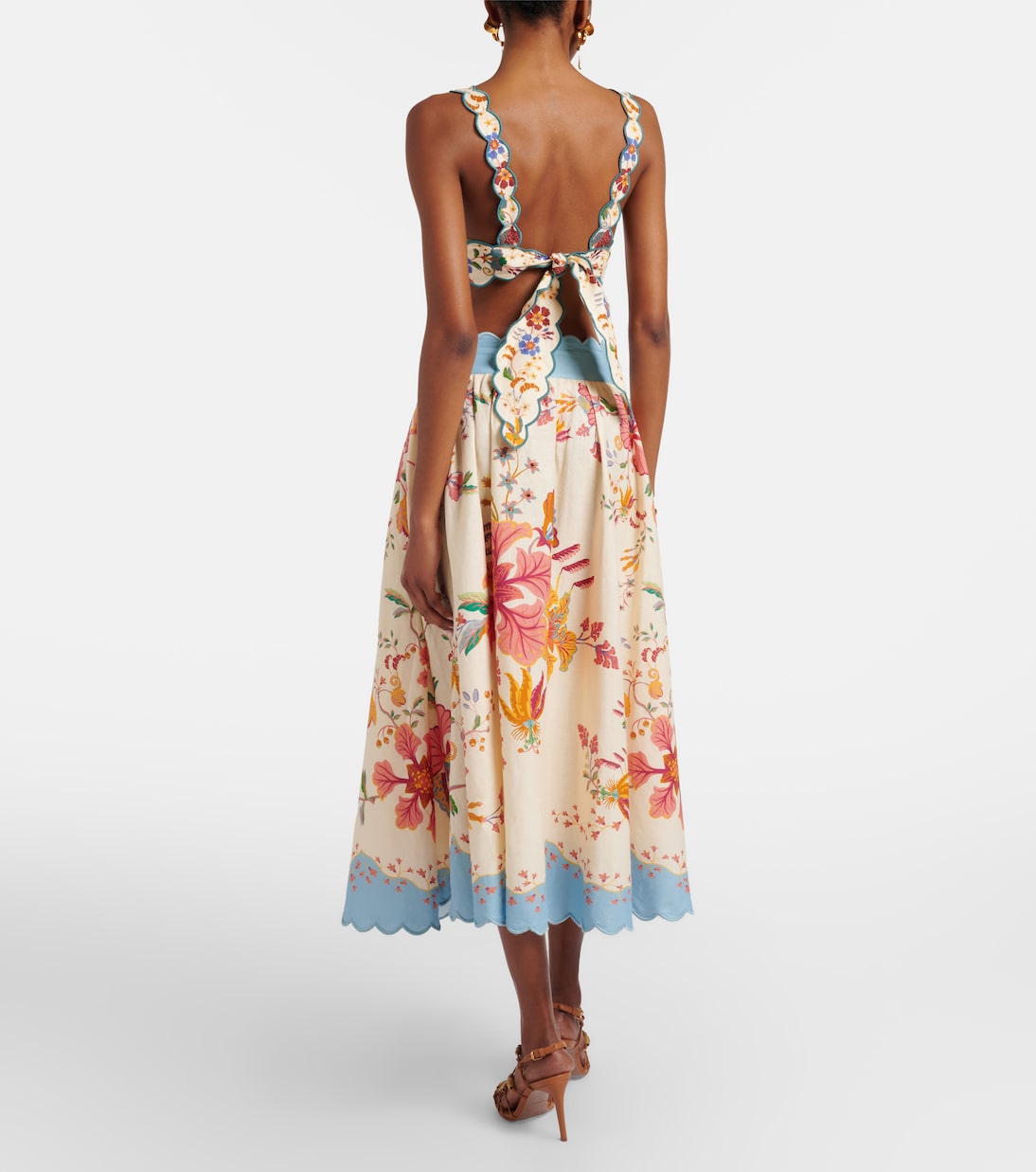 Floral Scarves linen-blend midi skirt | Farm Rio