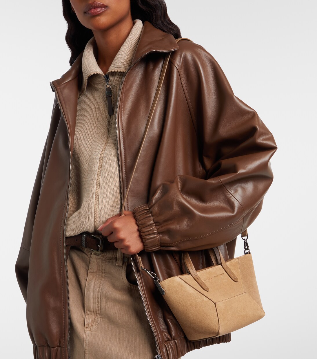 Duo Mini Monili suede top-handle bag | Brunello Cucinelli