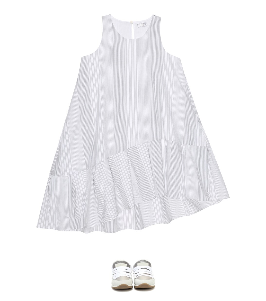 Robe asymétrique rayée en coton | Brunello Cucinelli Kids