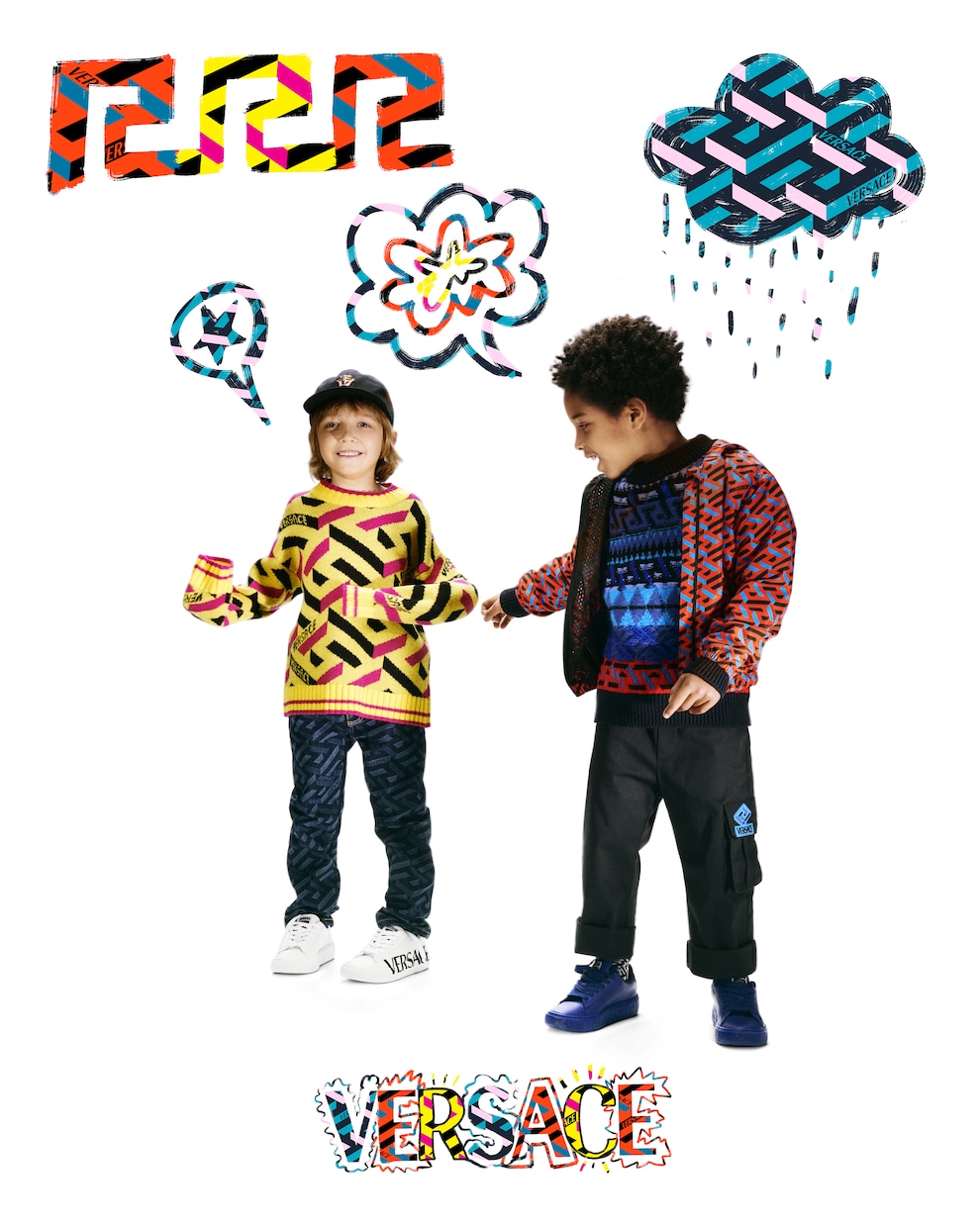 Logo-printed high-rise jeans | Versace Kids