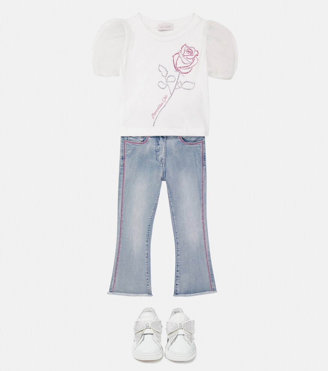 Tulle sleeve cotton T-shirt | Monnalisa