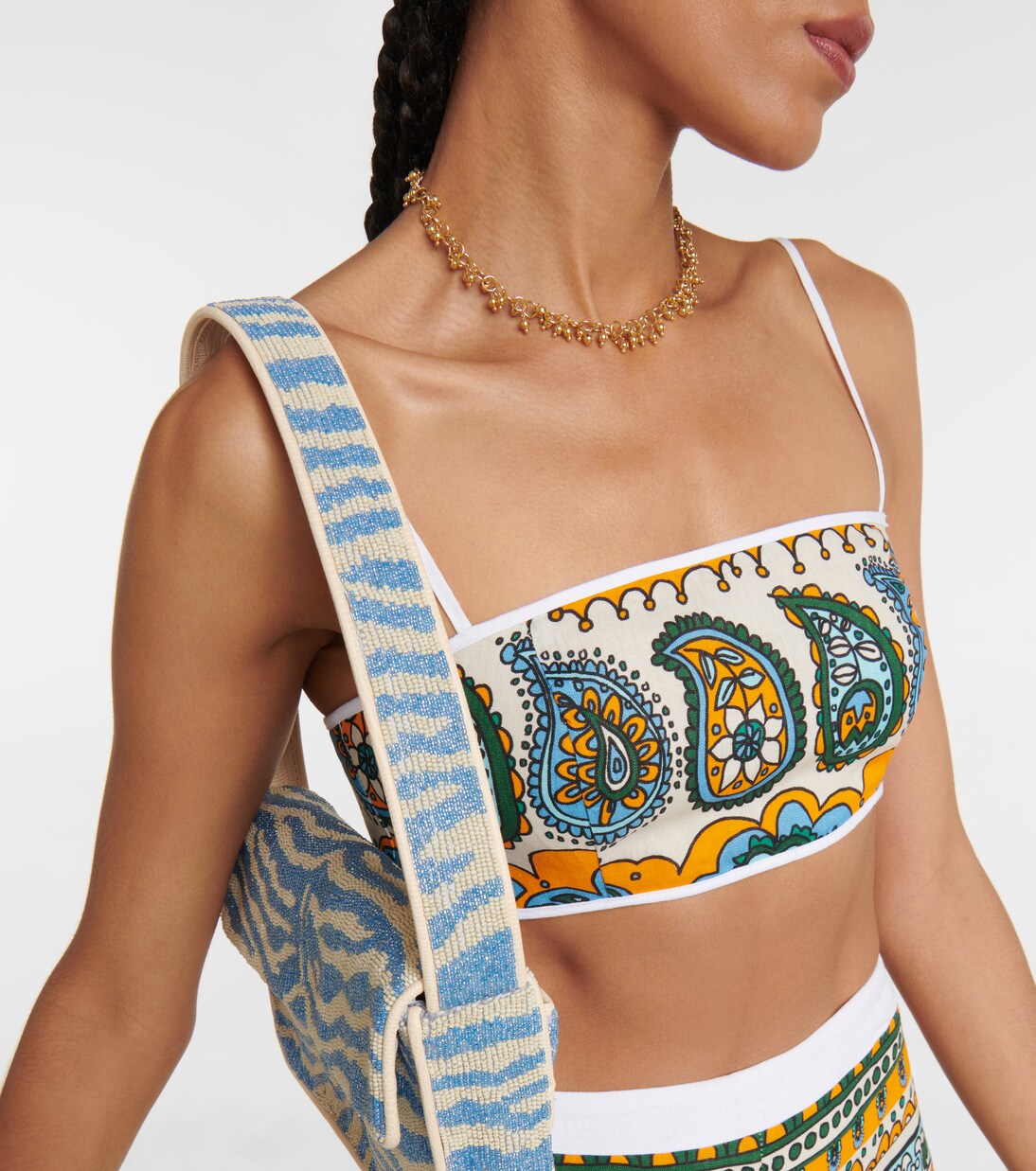 Bedrucktes Cropped-Top Bomber aus Leinen | Staud