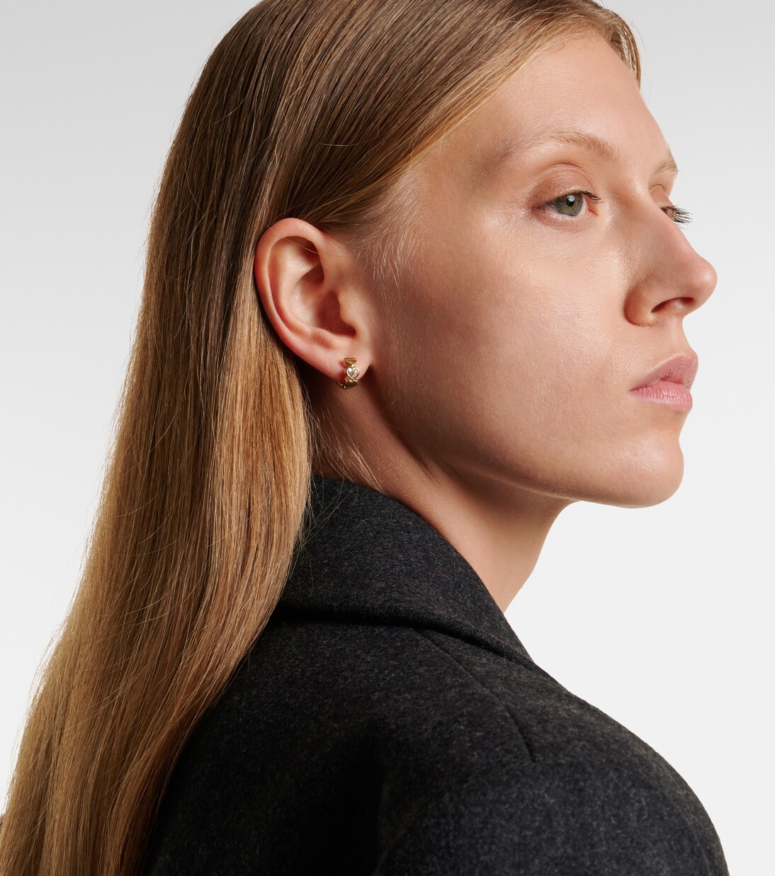 Pendientes de aro Heart Diamond de oro de 14 ct | Sydney Evan