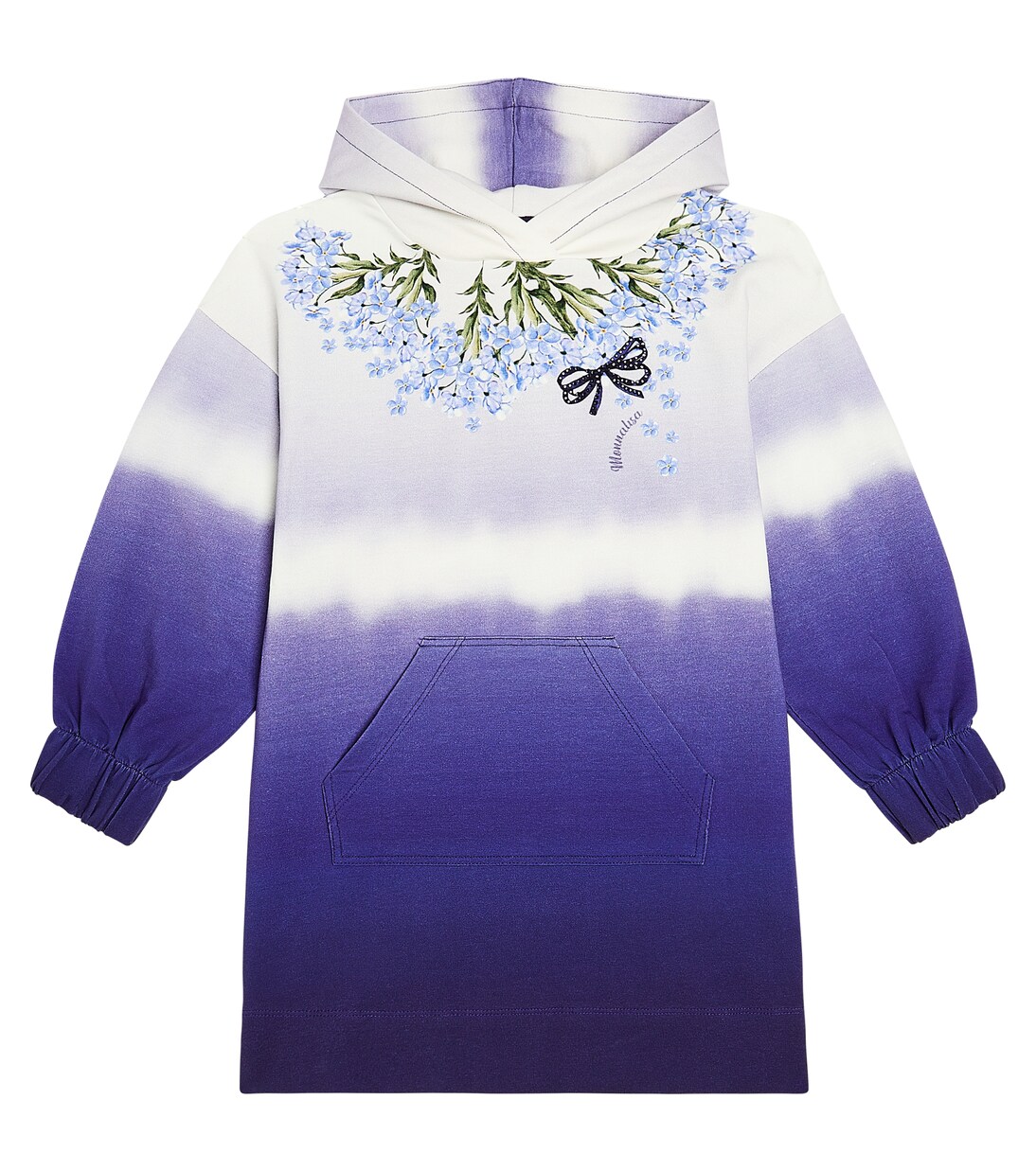Hooded printed cotton-blend dress | Monnalisa