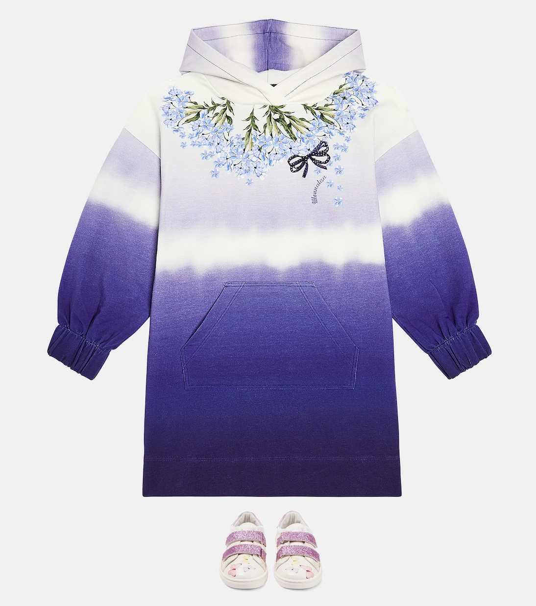 Hooded printed cotton-blend dress | Monnalisa