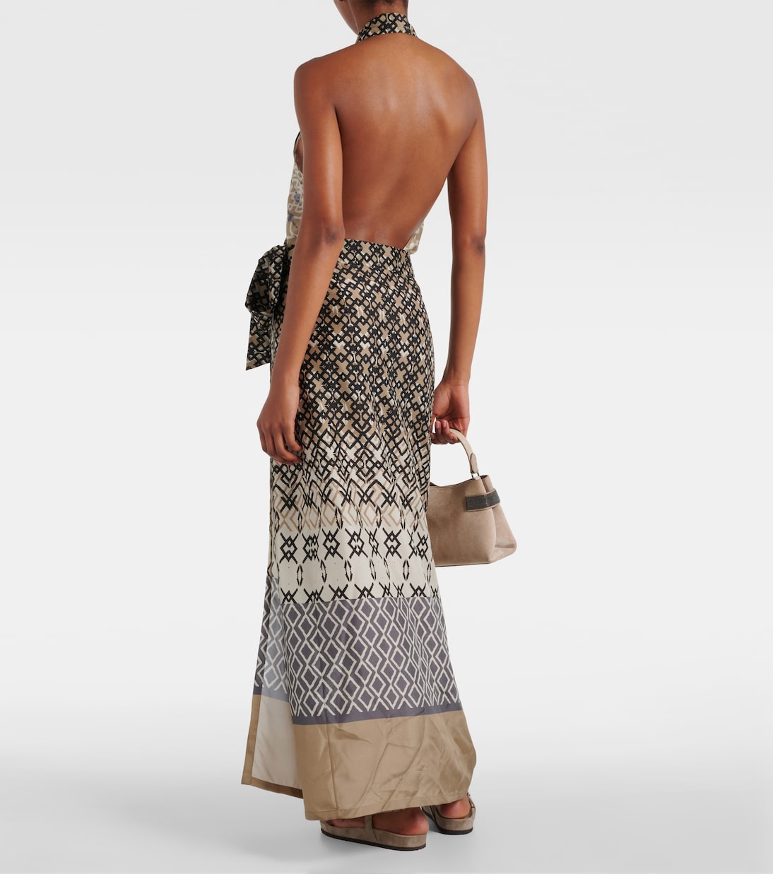 Printed halterneck silk maxi dress | Brunello Cucinelli