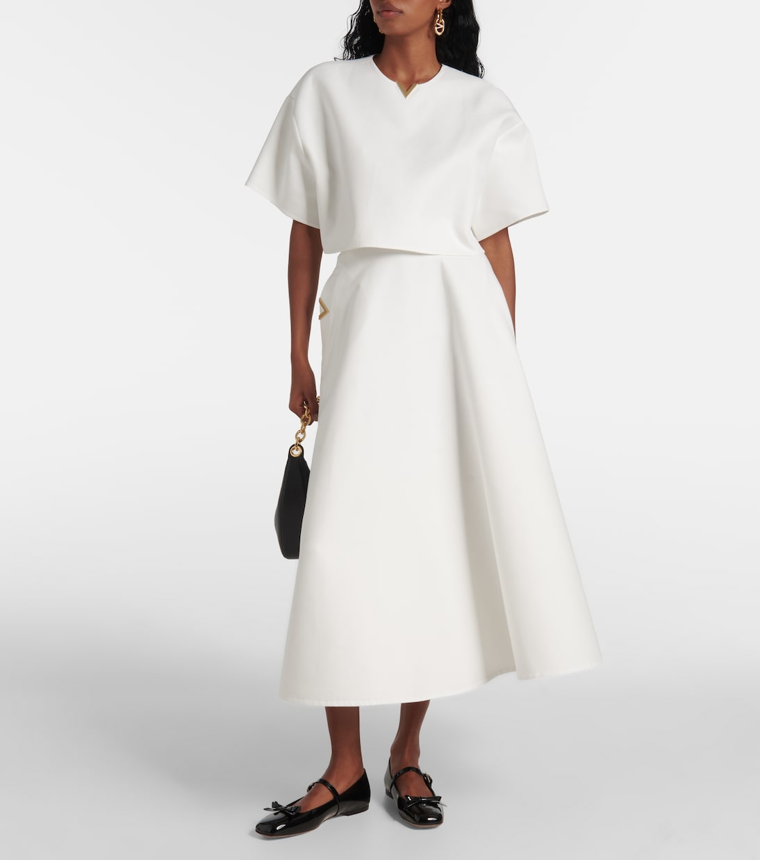 Falda midi de gabardina de algodón con VGold | Valentino