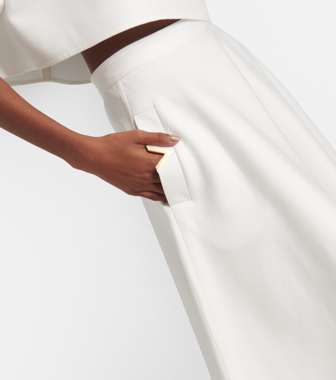 Falda midi de gabardina de algodón con VGold | Valentino