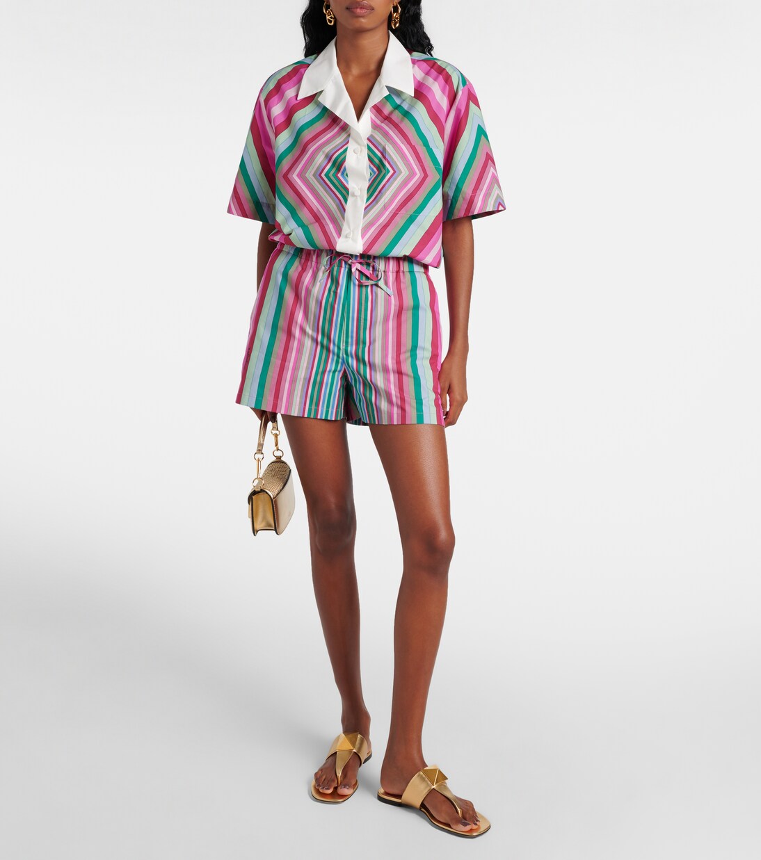 Shorts de popelín de algodón a rayas | Valentino