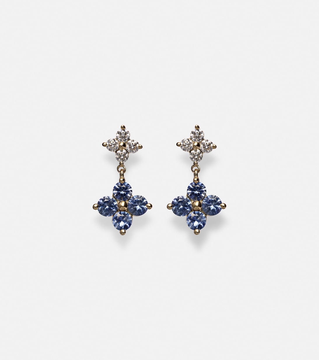 Ohrringe Luckiest Clover aus 10kt Gelbgold mit Diamanten und Saphiren | Stone and Strand