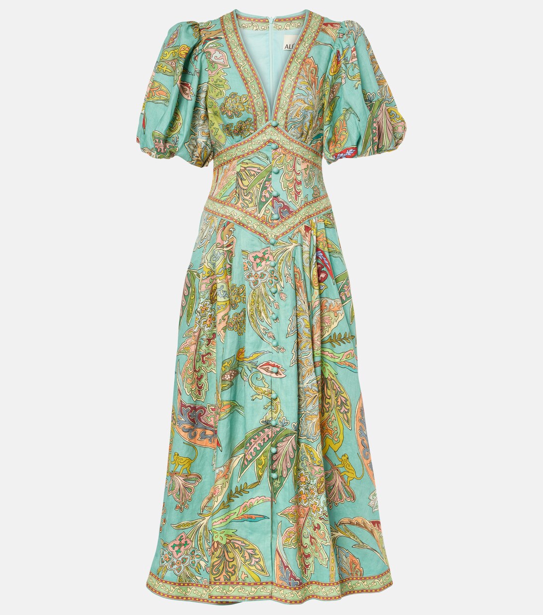 Robe midi Franca imprimée en lin | Alémais