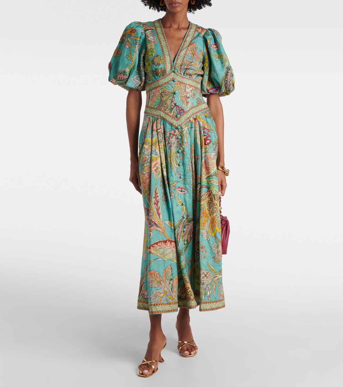 Robe midi Franca imprimée en lin | Alémais