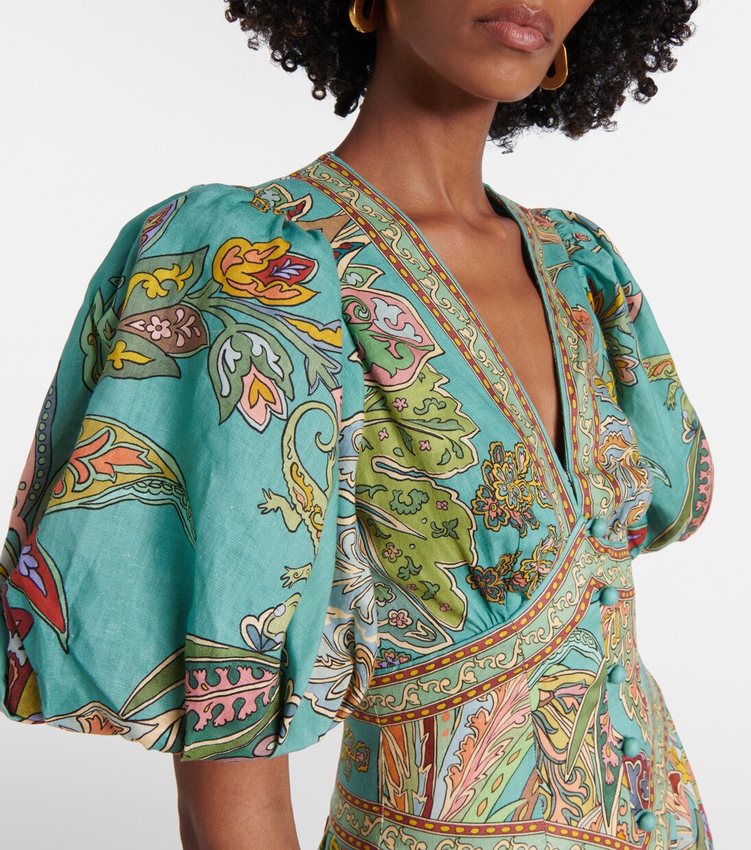 Robe midi Franca imprimée en lin | Alémais