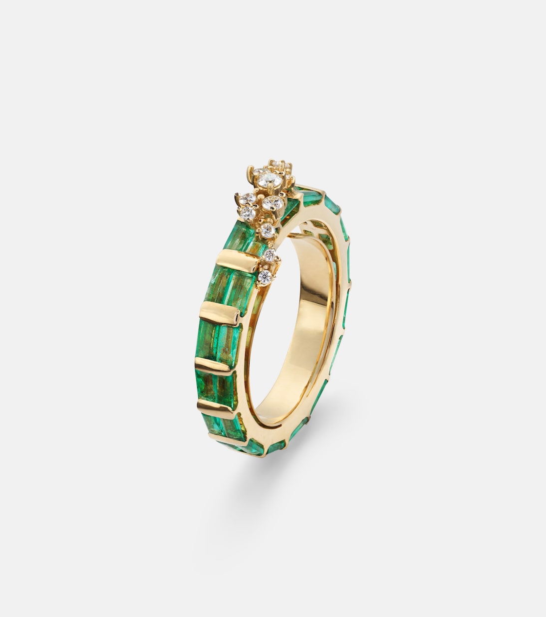 Scatter 18kt gold ring with emeralds and diamonds | Ananya