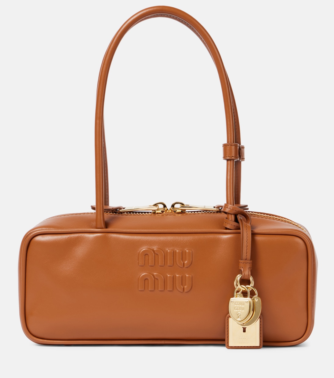 Beau logo embossed leather tote bag | Miu Miu