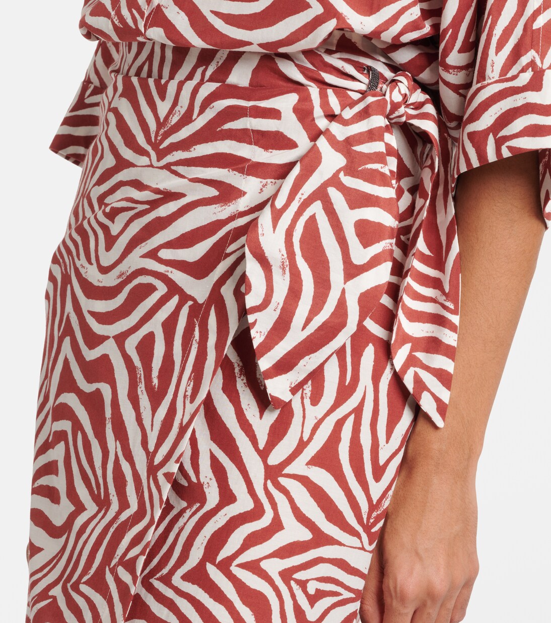 تنورة لف من القطن والحرير بطبعات | Brunello Cucinelli