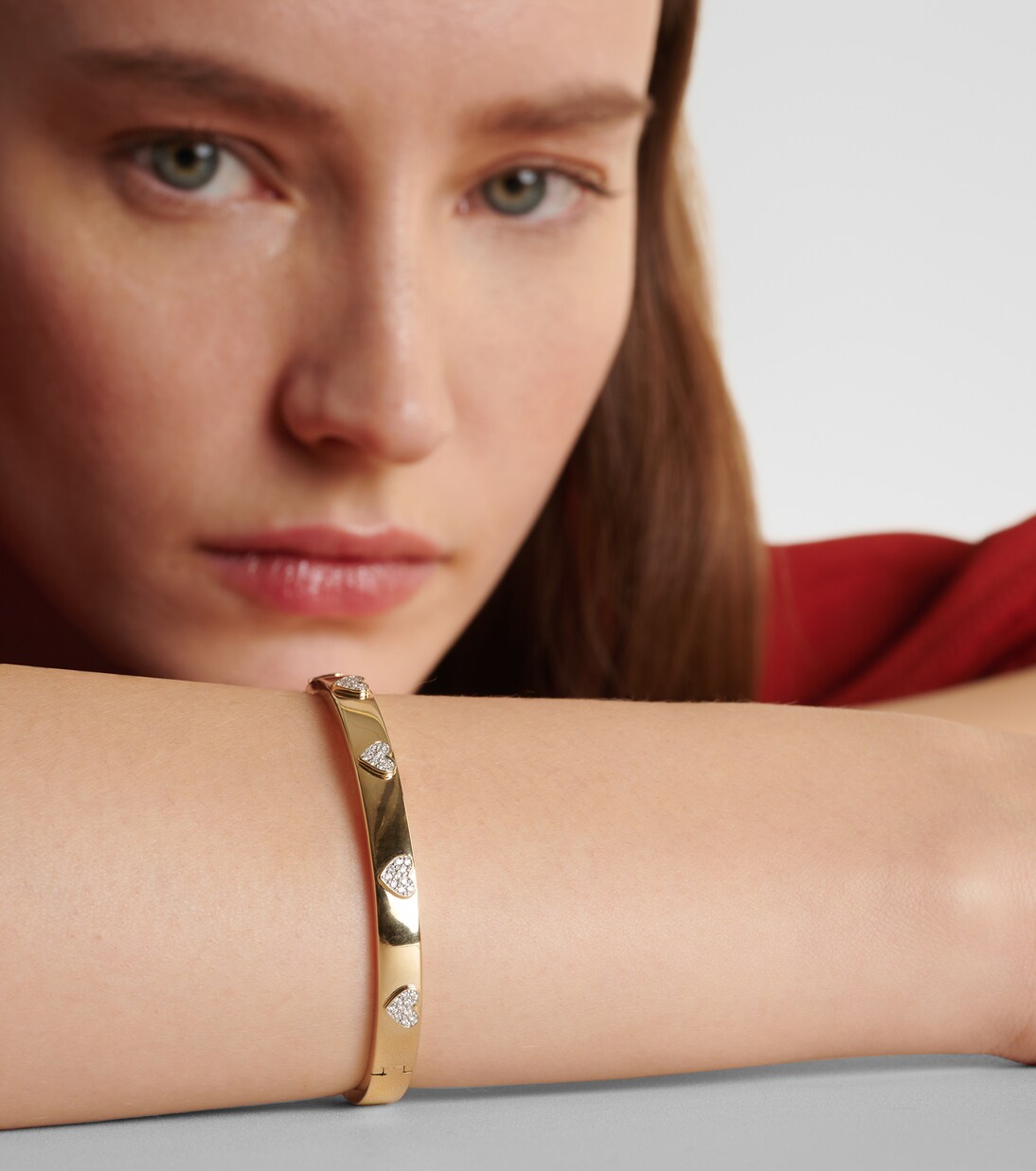 Heart 14kt gold bangle with diamonds | Sydney Evan