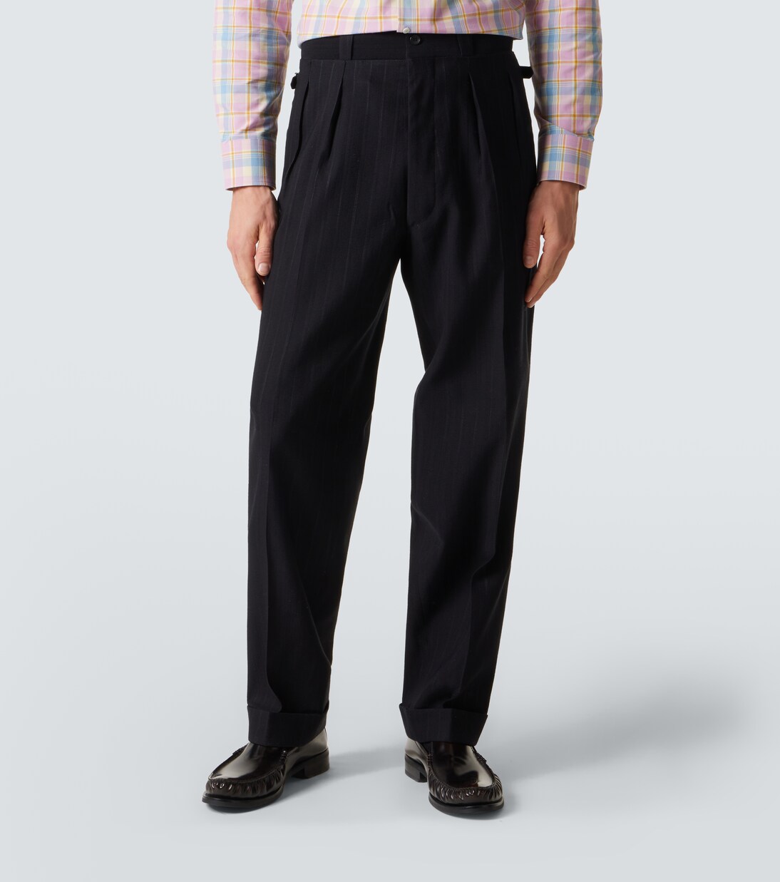 Pinstripe pleated wool-blend straight pants | Prada
