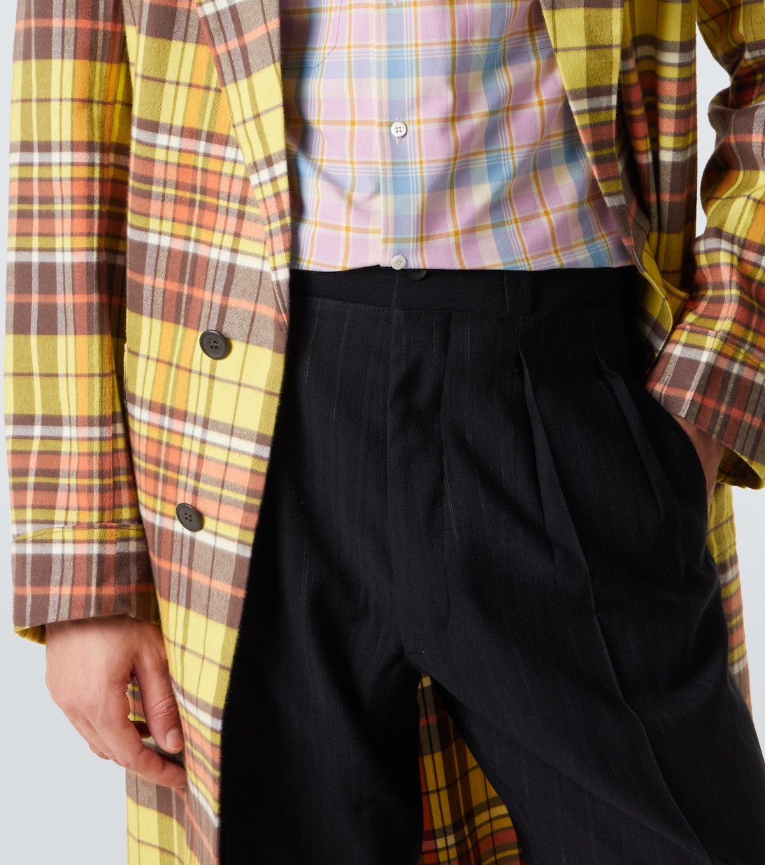 Pinstripe pleated wool-blend straight pants | Prada