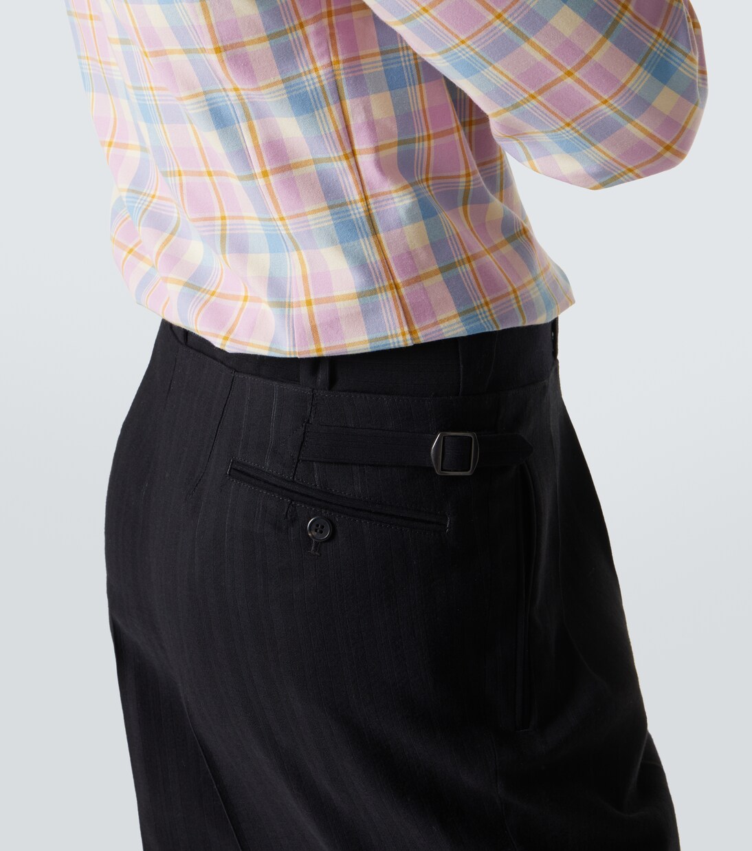 Pinstripe pleated wool-blend straight pants | Prada