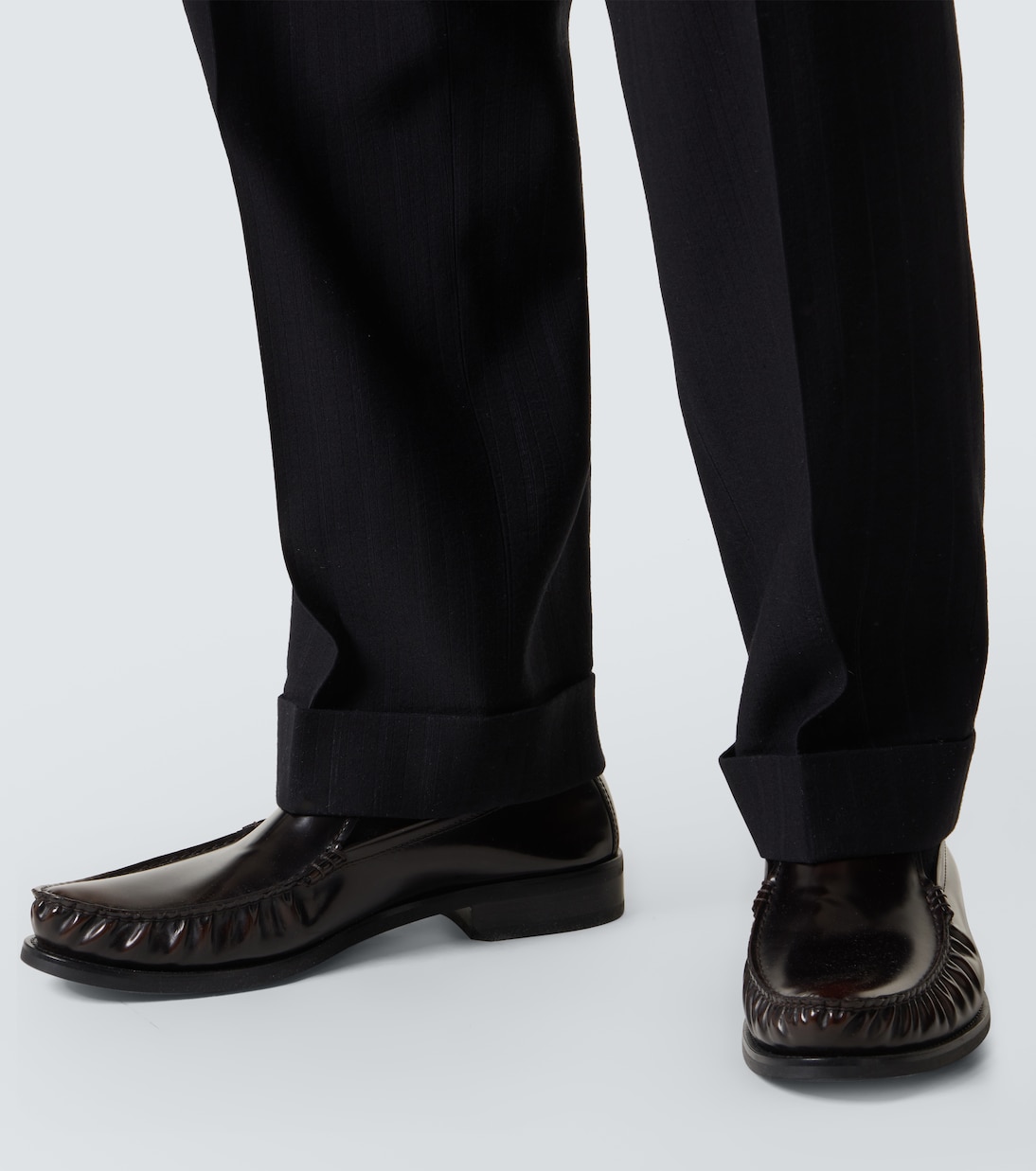 Pinstripe pleated wool-blend straight pants | Prada