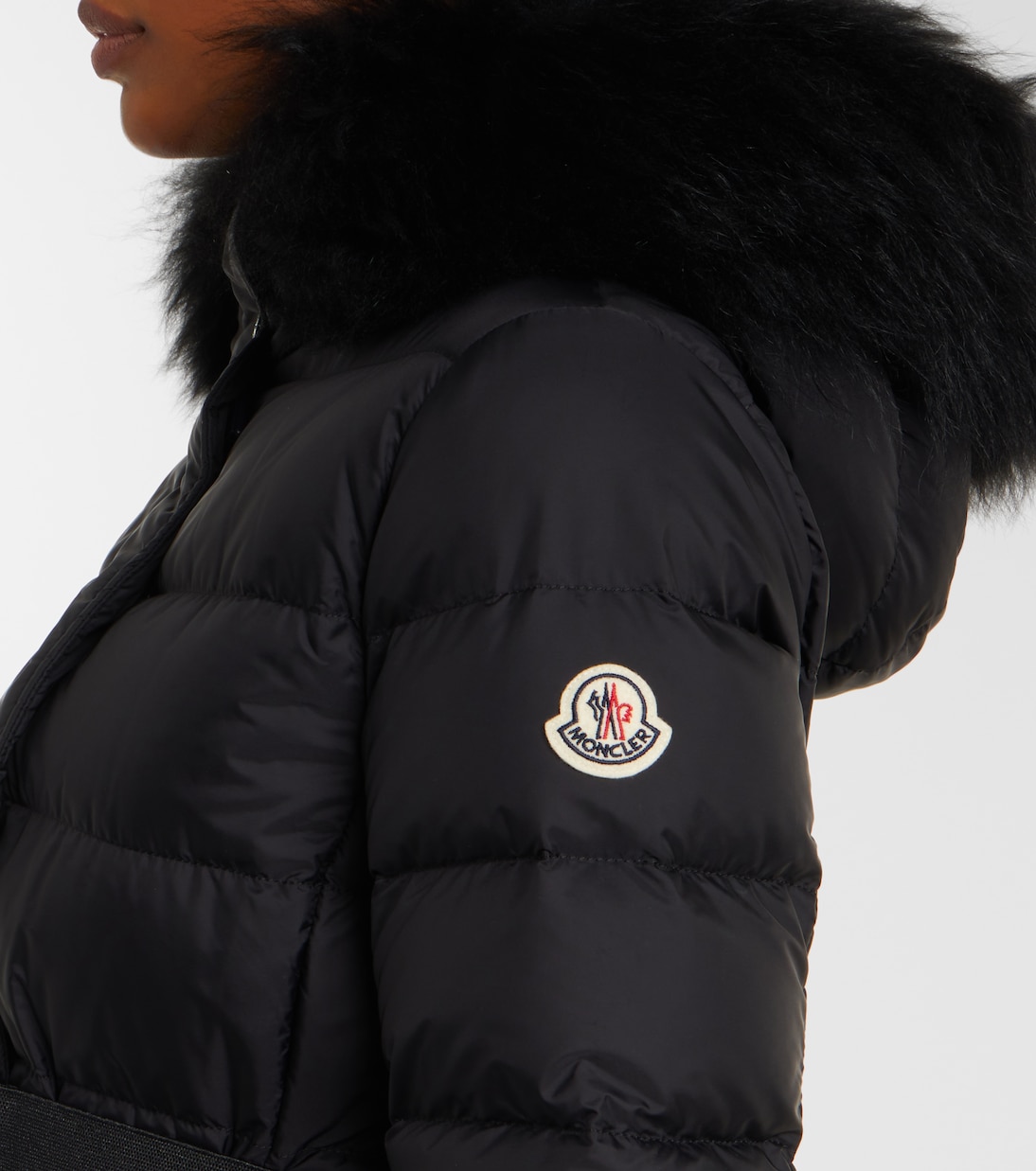 Hooded shearling-trimmed down jacket | Moncler