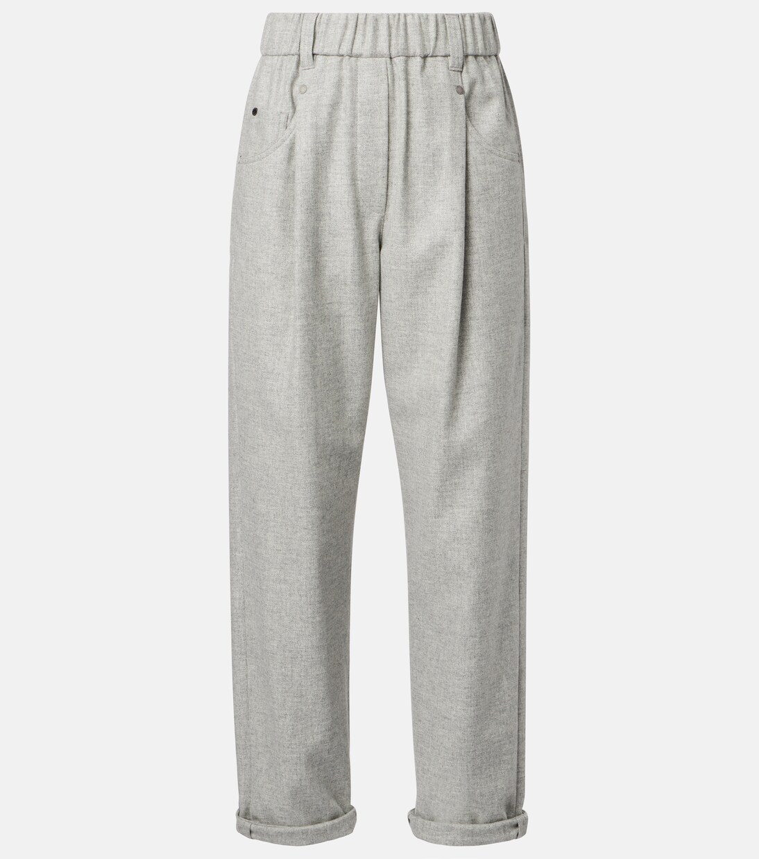 Cropped wool and cashmere straight pants | Brunello Cucinelli