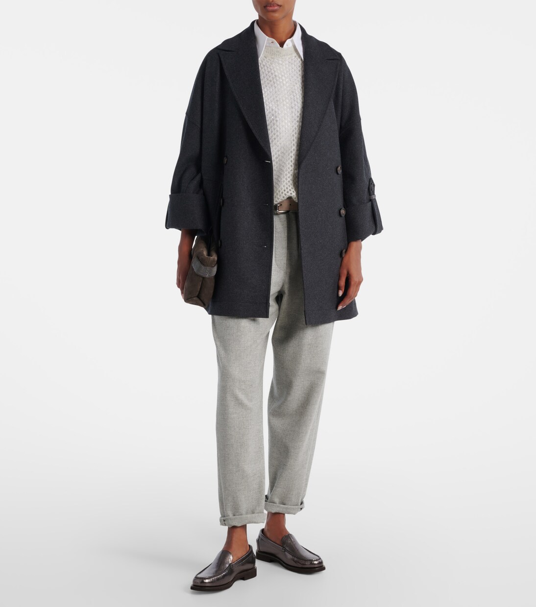 Cropped wool and cashmere straight pants | Brunello Cucinelli