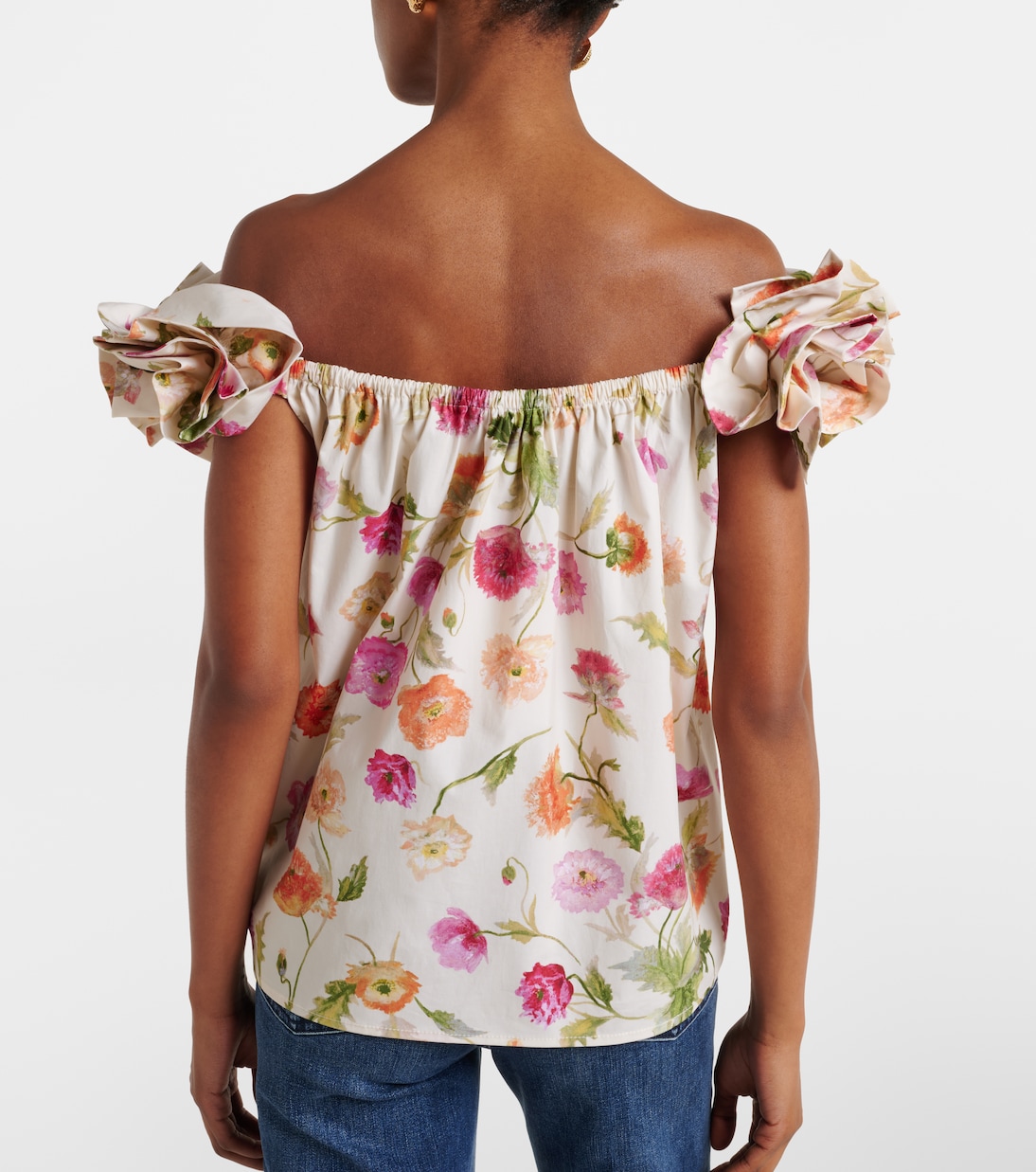 Floral-appliqué off-shoulder cotton-blend top | Carolina Herrera