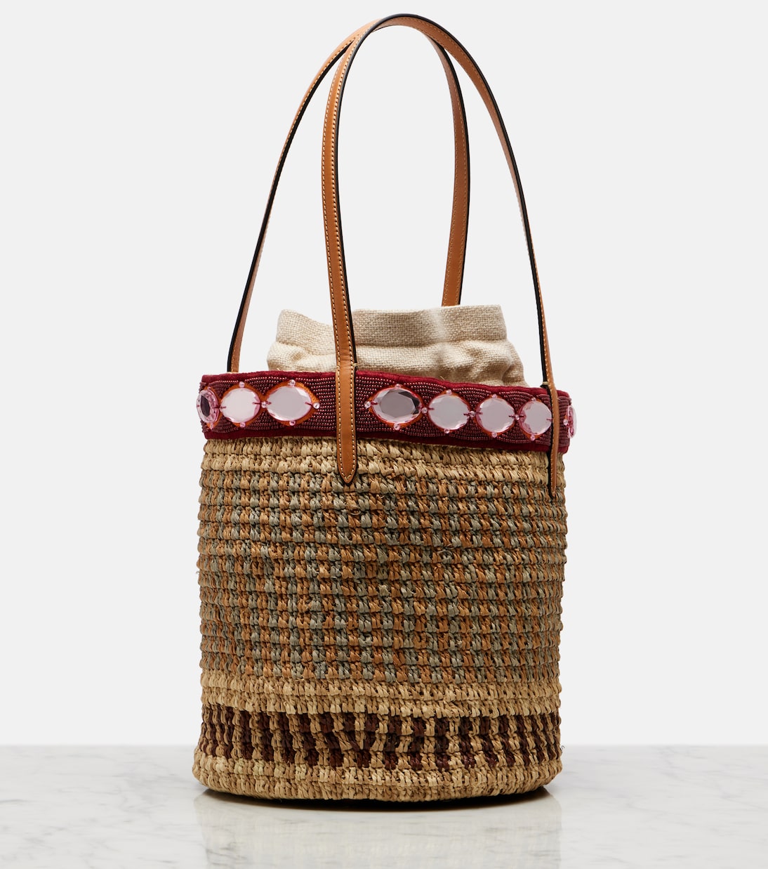 VLogo Large embellished raffia bucket bag | Valentino Garavani