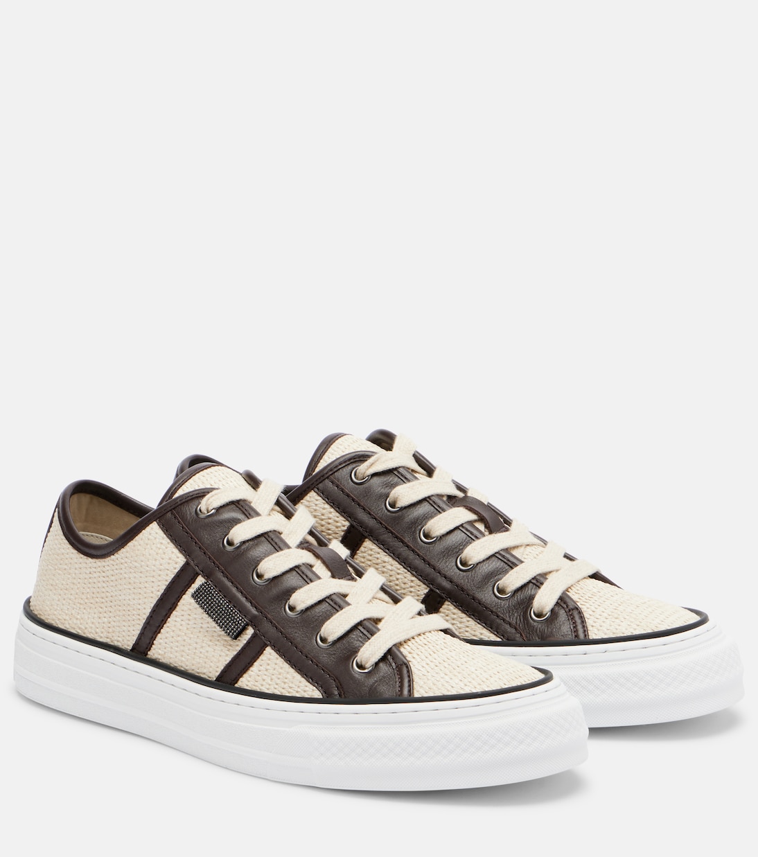 Classic leather-trimmed sneakers | Brunello Cucinelli