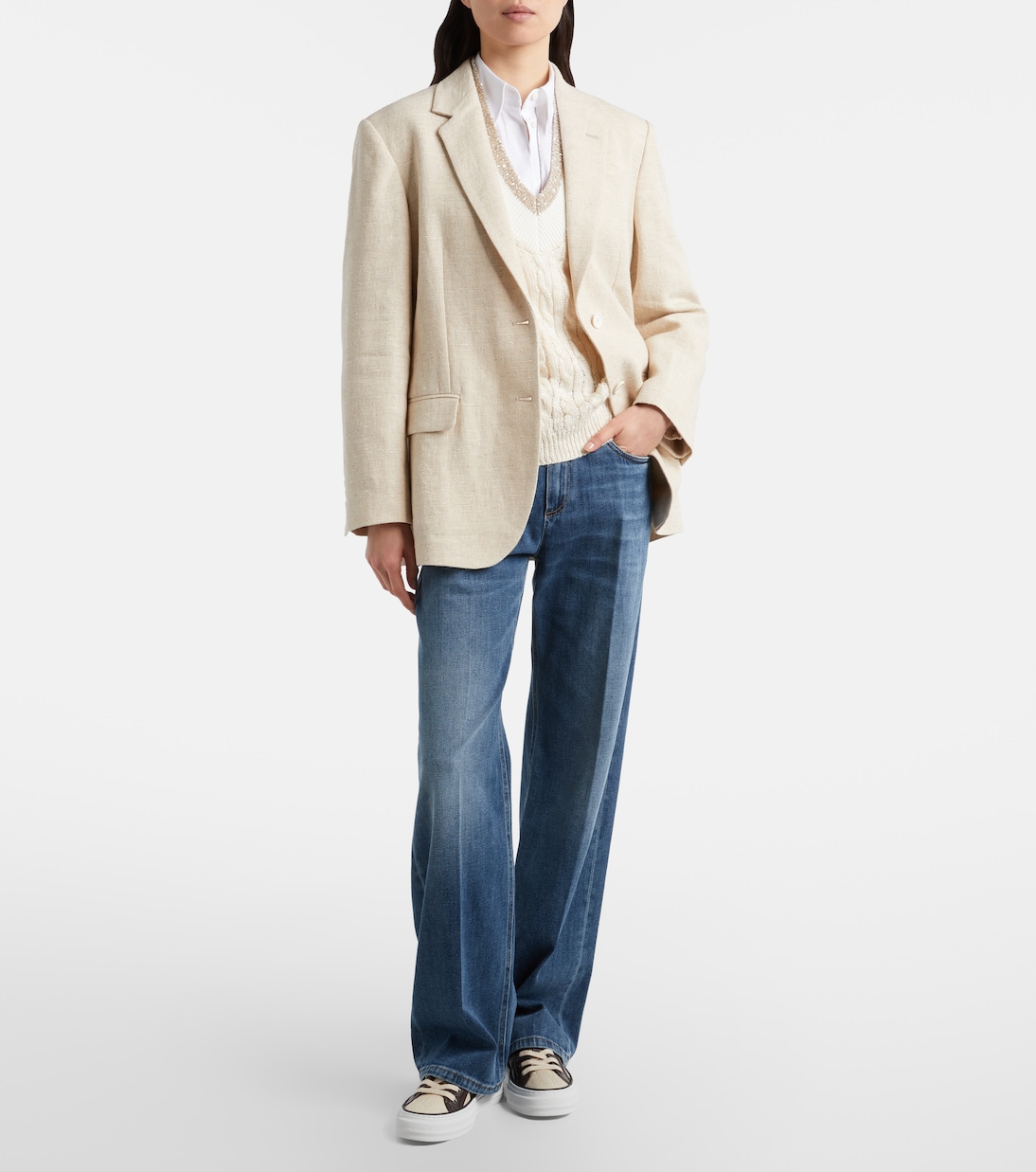 Classic leather-trimmed sneakers | Brunello Cucinelli