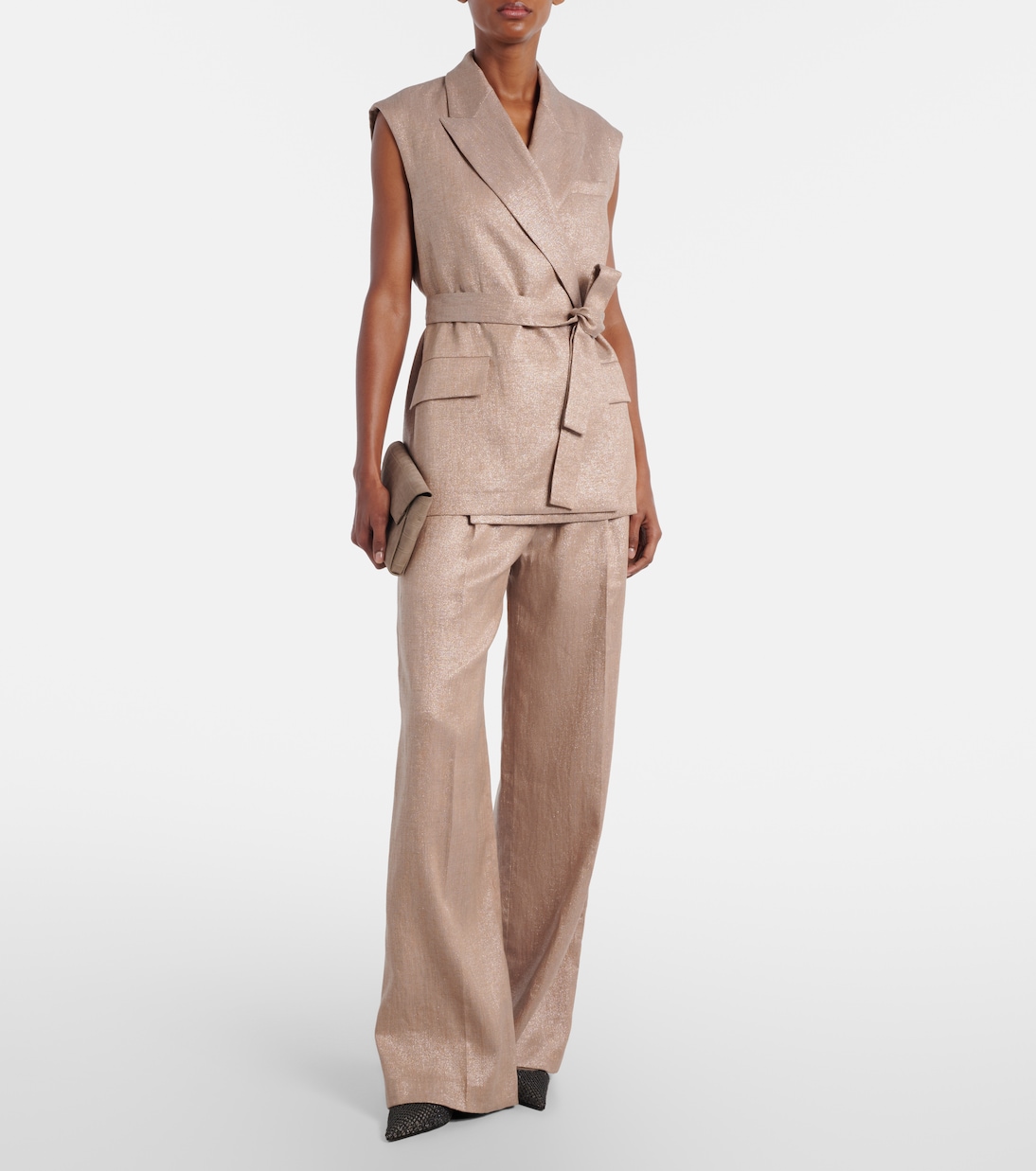 Belted linen-blend vest | Brunello Cucinelli